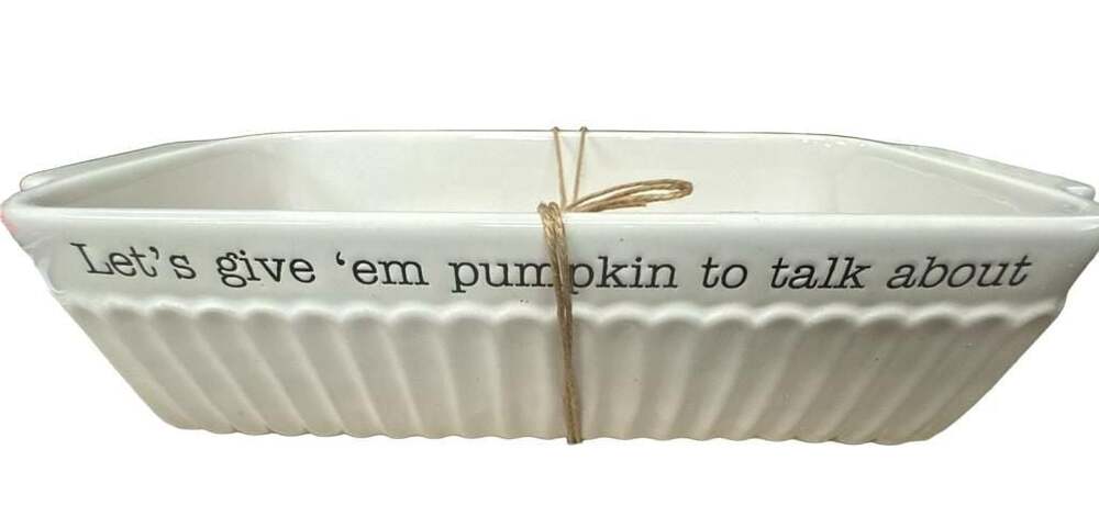Mud Pie Circa pumpkin Bread baking dish w towel recipe and spreader knife Set